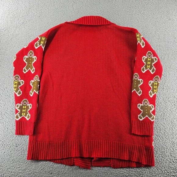 Love On a Hanger Christmas Cardigan Womens Medium Red Gingerbread Man Holiday - Picture 6 of 13